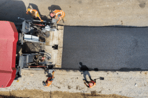 Aerial view of works repaving.